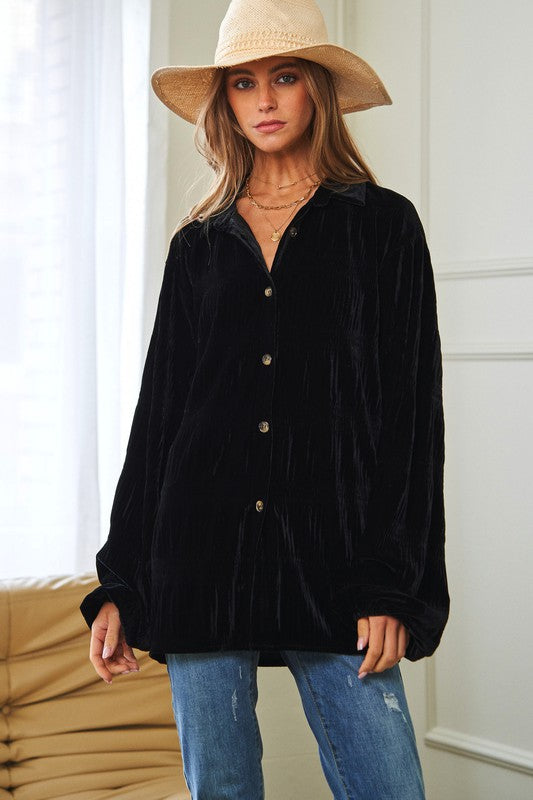 Launa Long Sleeve Button Front Loose Fit Top