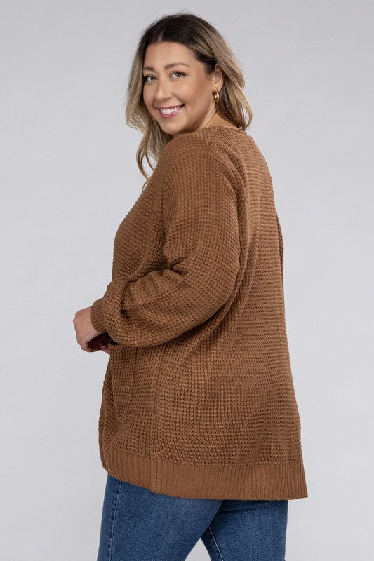 Cielo Low Gauge Waffle Open Cardigan Sweater