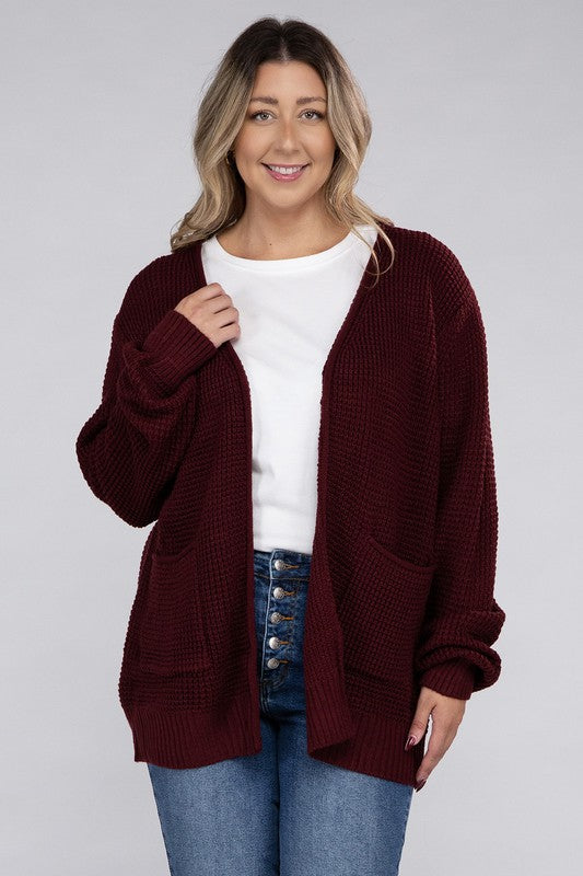 Cielo Low Gauge Waffle Open Cardigan Sweater