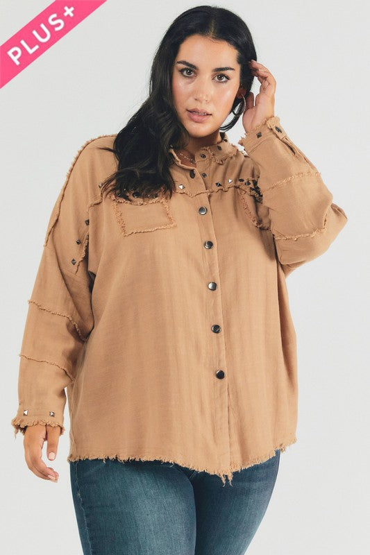 Margot Distressed hem button down oversize shirt Plus