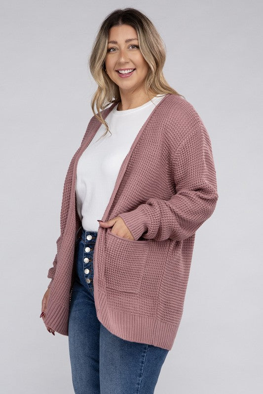 Cielo Low Gauge Waffle Open Cardigan Sweater