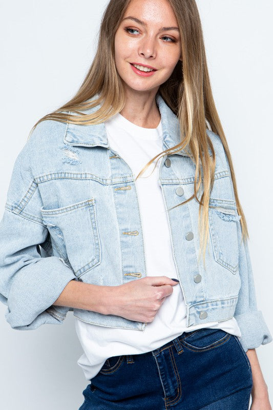 Josie Rhinestone Fringe Distressed Denim Jacket