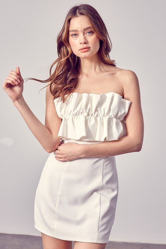 Royal Strapless Ruffle Detail Dress