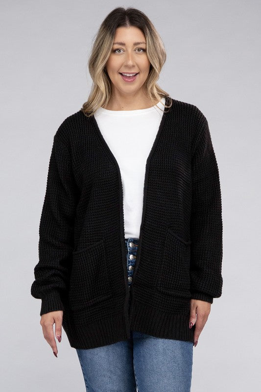 Cielo Low Gauge Waffle Open Cardigan Sweater