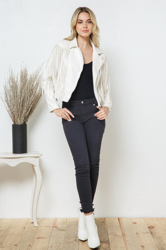 Abilene Faux Leather Moto Fringe Jacket