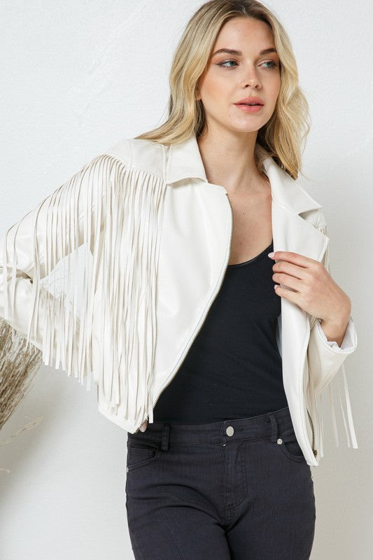 Abilene Faux Leather Moto Fringe Jacket