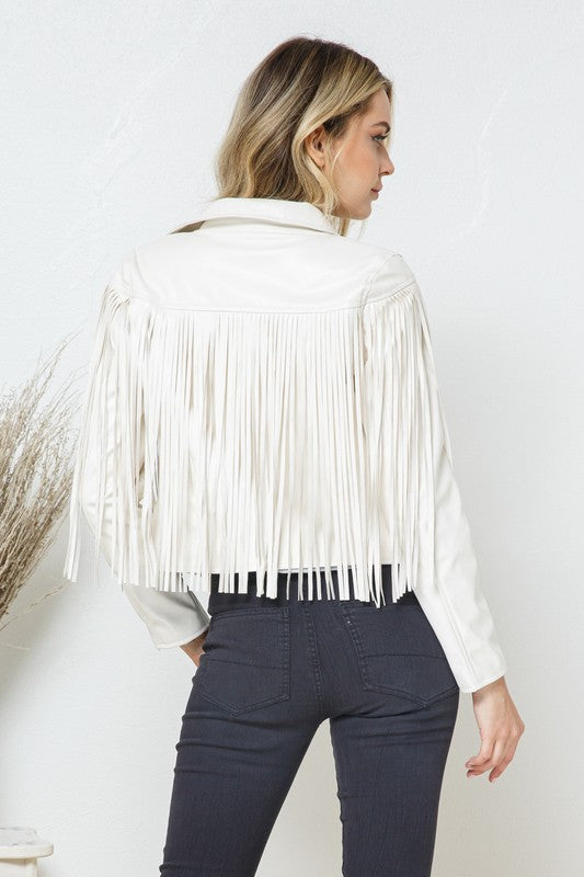 Abilene Faux Leather Moto Fringe Jacket