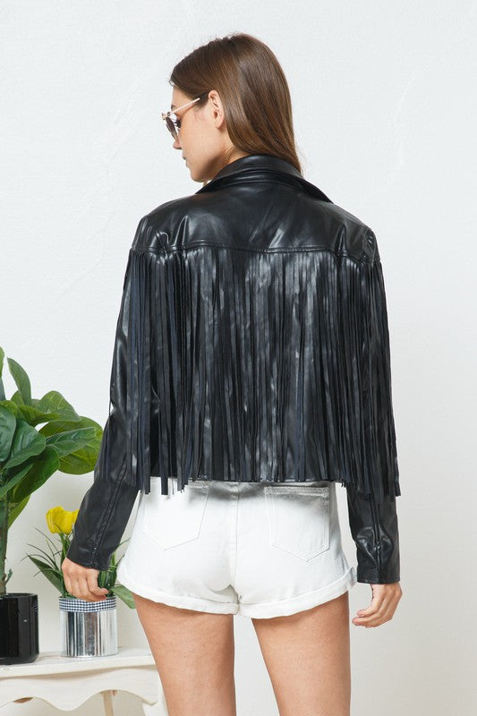 Abilene Faux Leather Moto Fringe Jacket