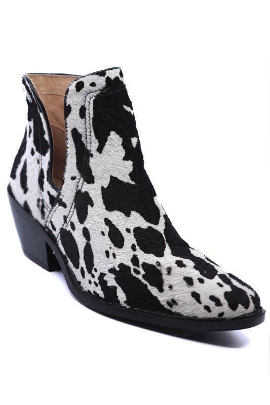 Dulce Cut Out Genuine Leather Animal Hair Booties