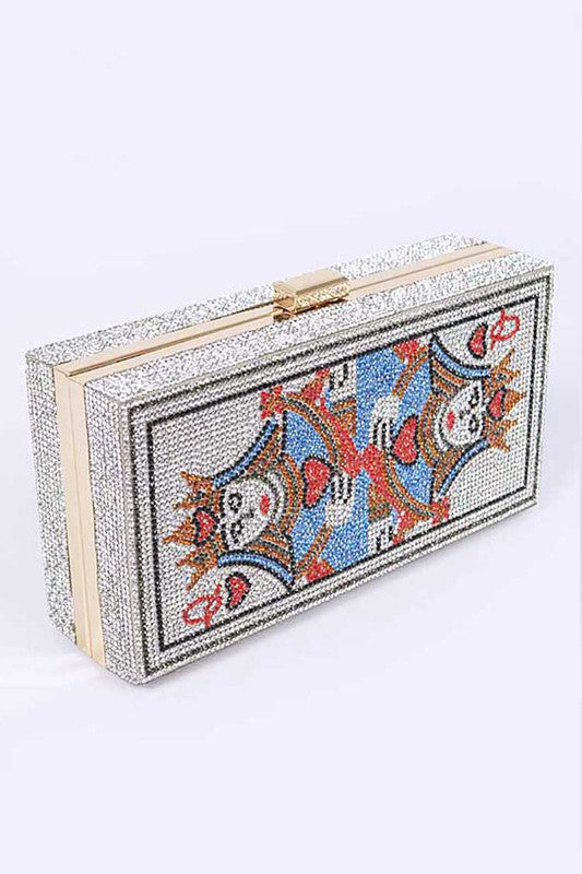 QUEEN Poker Rhinestone Box Clutch