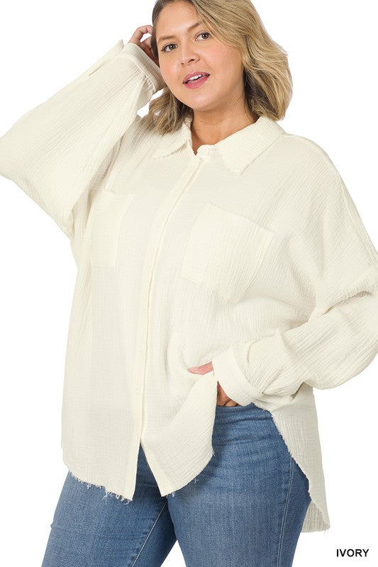 Alora Oversized Raw Edge Shirt Plus