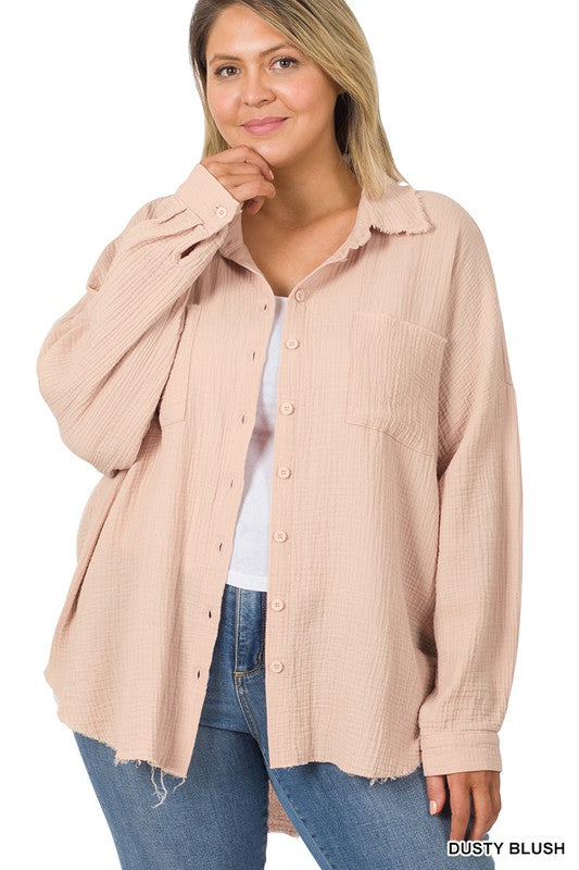 Alora Oversized Raw Edge Shirt Plus