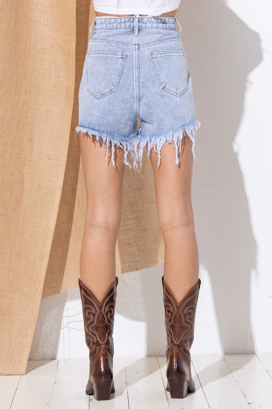 Sienna Gem Rhinestone Fringe Denim Shorts