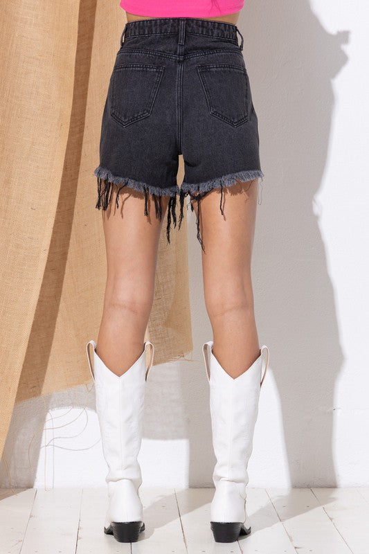 Sienna Gem Rhinestone Fringe Denim Shorts