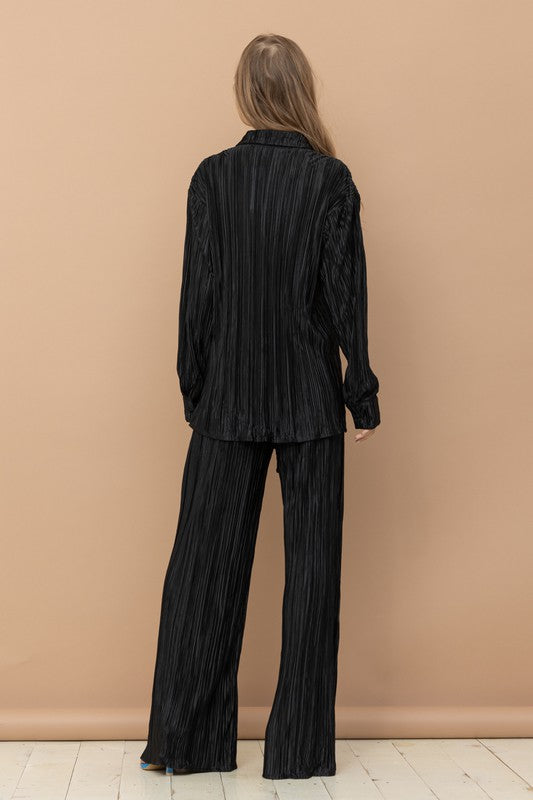 Ann Pleated Blouse Pants Set