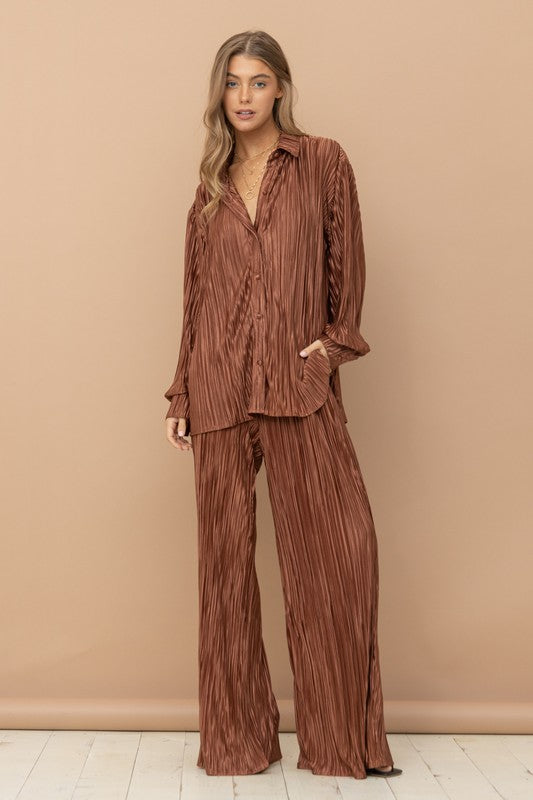 Ann Pleated Blouse Pants Set