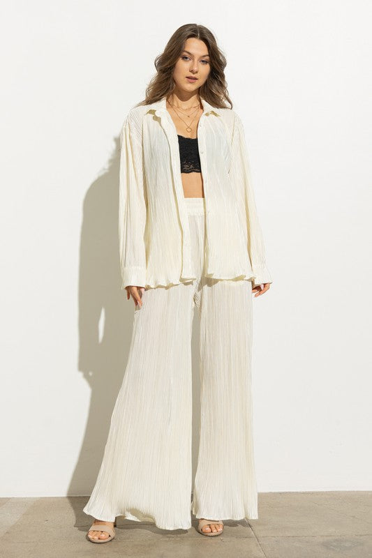 Ann Pleated Blouse Pants Set