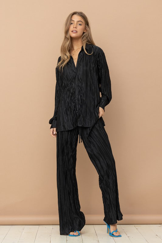 Ann Pleated Blouse Pants Set