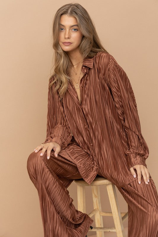 Ann Pleated Blouse Pants Set