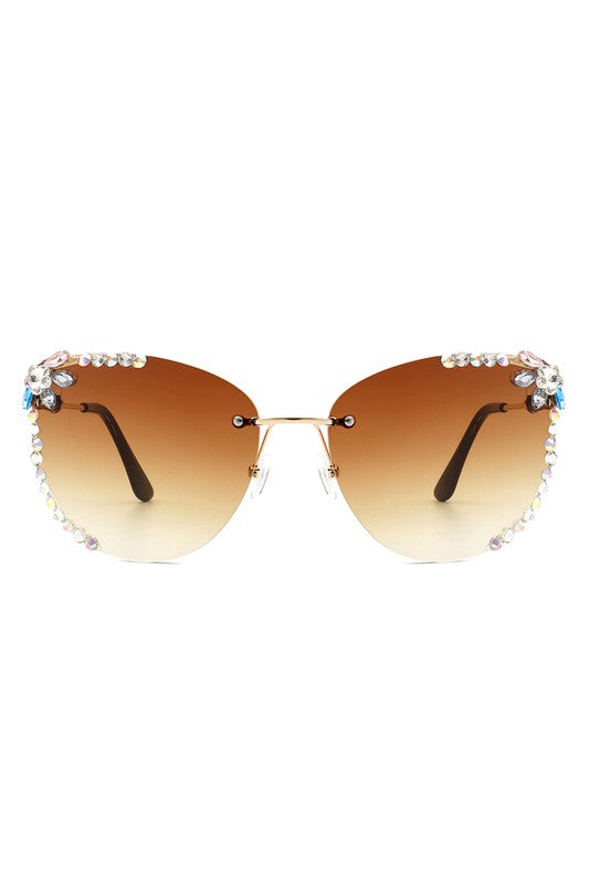 Rimless Rhinestone Fashion Cat Eye Sunglasses