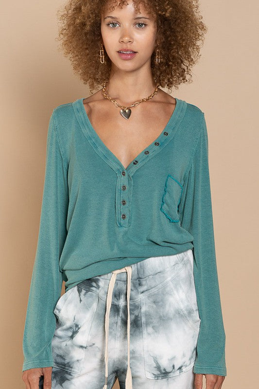 Millie Button-Front Long Sleeve Top