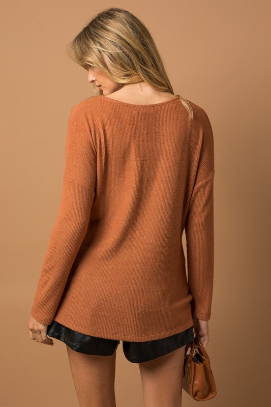 Long Sleeve V-Neck Draped Top