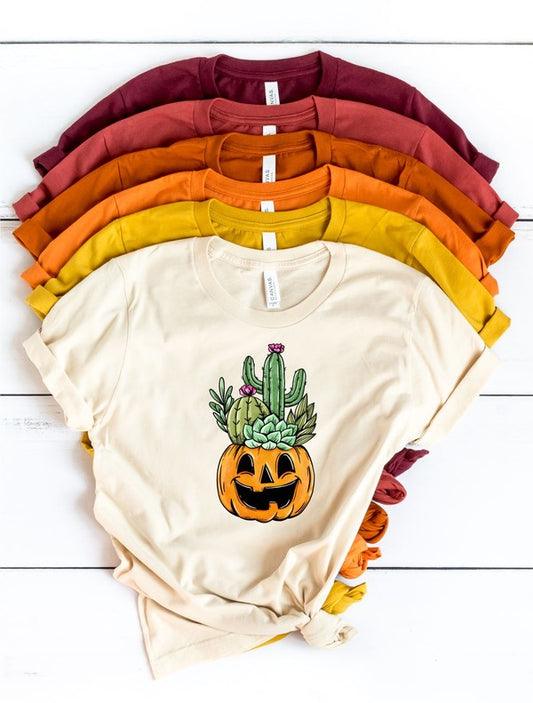 Pumpkin with Cactus Halloween Crew Neck Tee