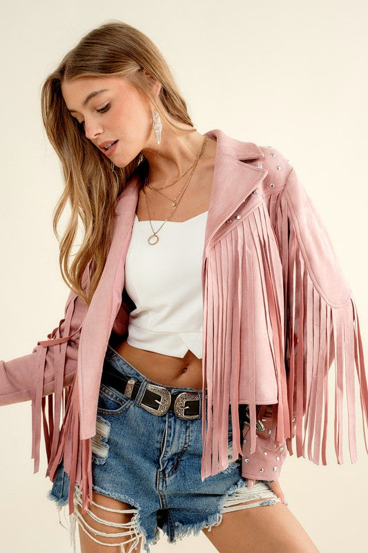 Linda Studded Fringe Open Western Jacket