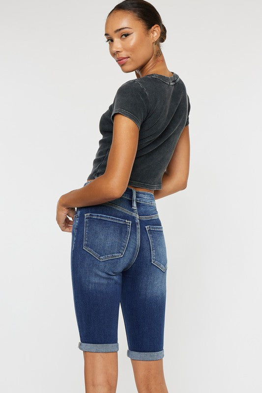 High Rise Cuff Bermuda Jeans