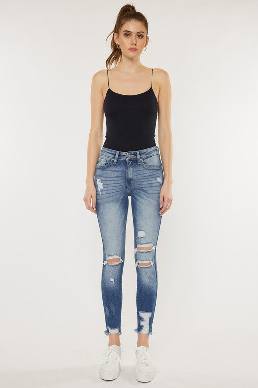 Justine High Rise Fray Hem Ankle Skinny