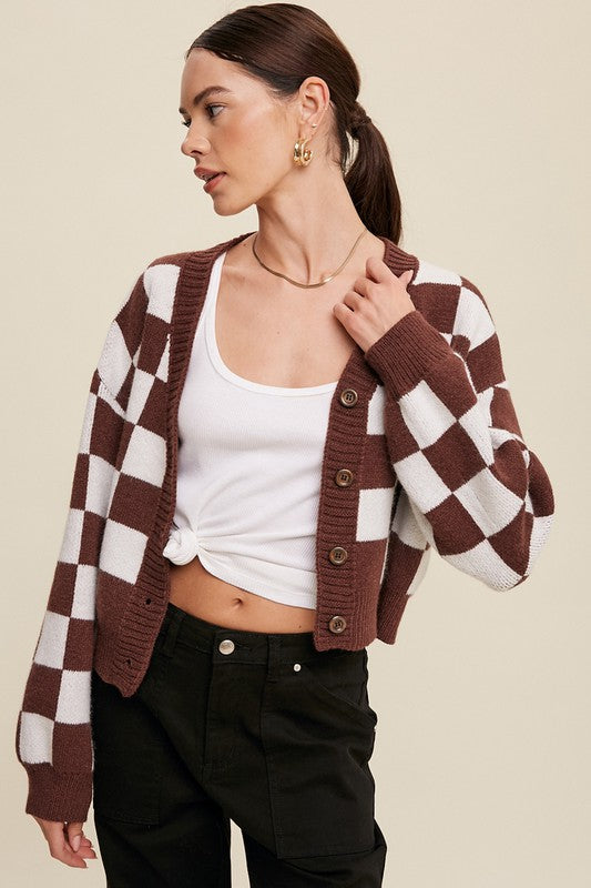 Be Bold Gingham Sweater Crop Cardigan