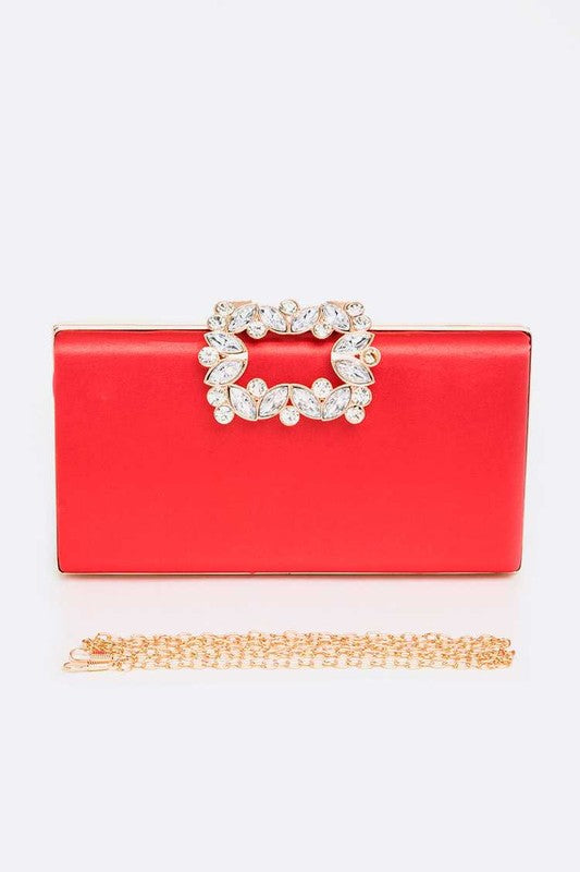 Crystal Buckle Metallic Box Clutch