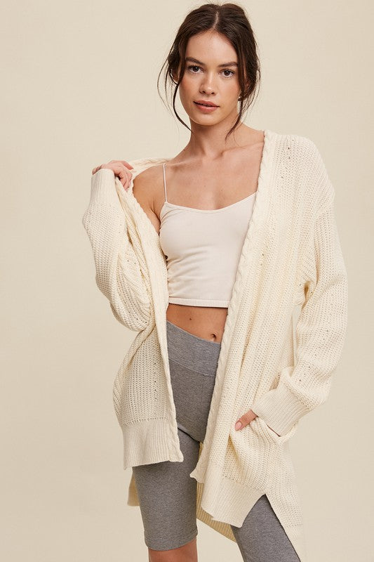 Daria Cable Knit Open Front Long Cardigan