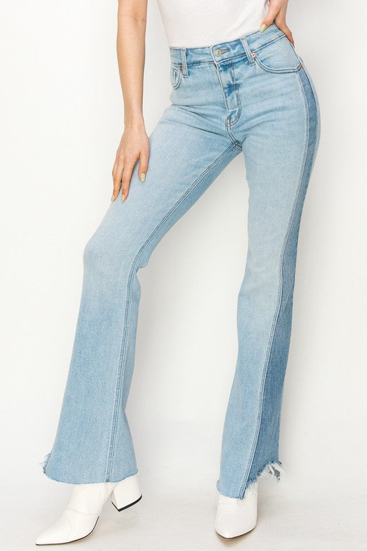 Sharon High Rise Boot Cut W/Color Panel Detail Jeans