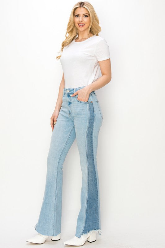 Sharon High Rise Boot Cut W/Color Panel Detail Jeans