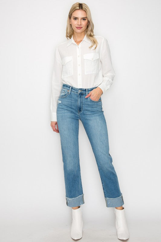 PLUS SIZE - HIGH RISE STRAIGHT JEANS