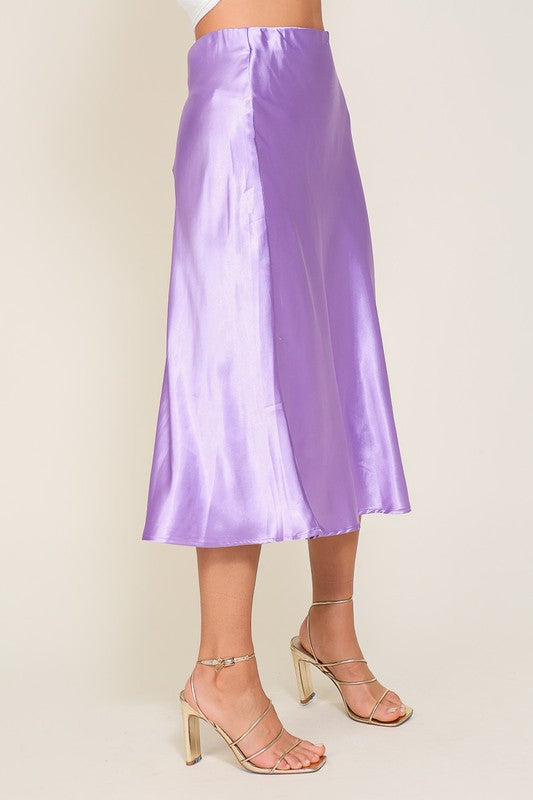 Cici Satin Midi Flare Skirt