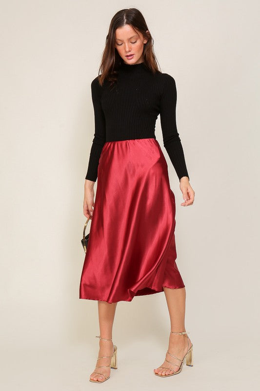 Cici Satin Midi Flare Skirt