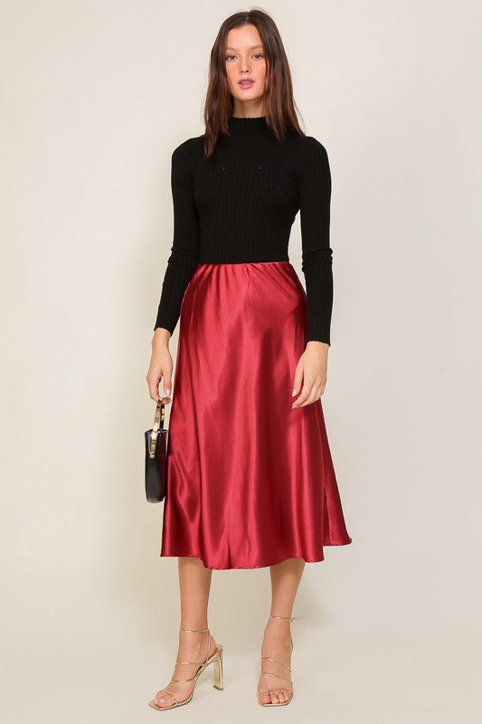 Cici Satin Midi Flare Skirt