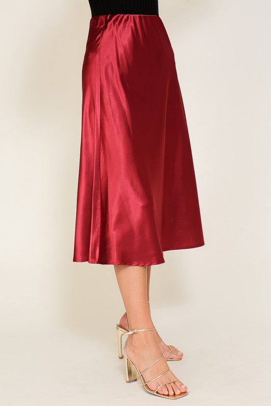 Cici Satin Midi Flare Skirt