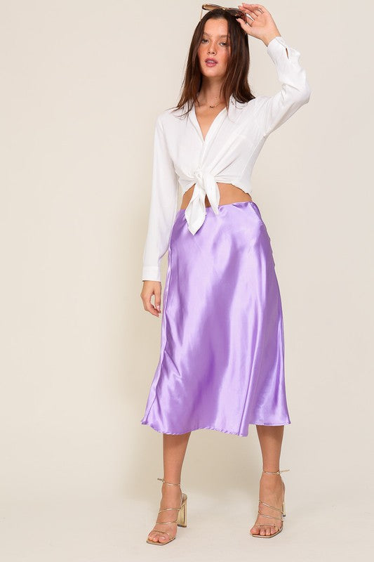 Cici Satin Midi Flare Skirt