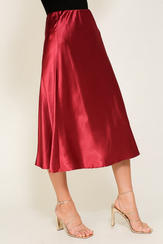 Cici Satin Midi Flare Skirt