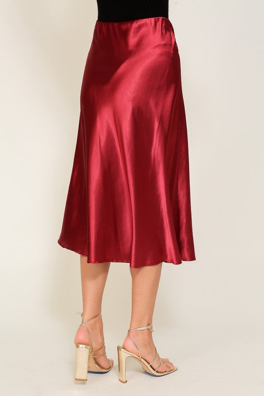 Cici Satin Midi Flare Skirt