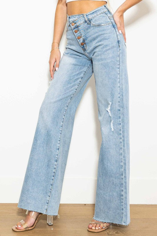 Sandra Criss Cross High Waisted Wide Leg Jeans