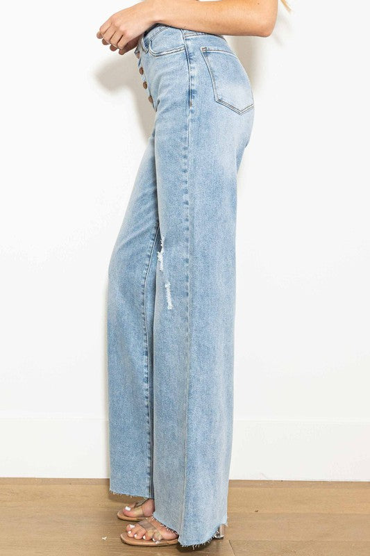 Sandra Criss Cross High Waisted Wide Leg Jeans