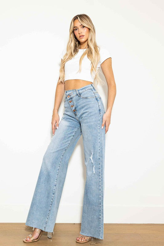 Sandra Criss Cross High Waisted Wide Leg Jeans