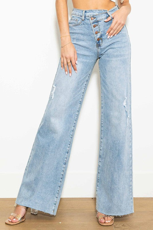 Sandra Criss Cross High Waisted Wide Leg Jeans