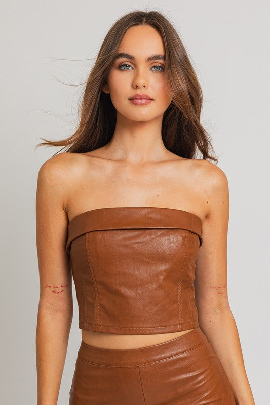 Faux Leather Corset Tube Top