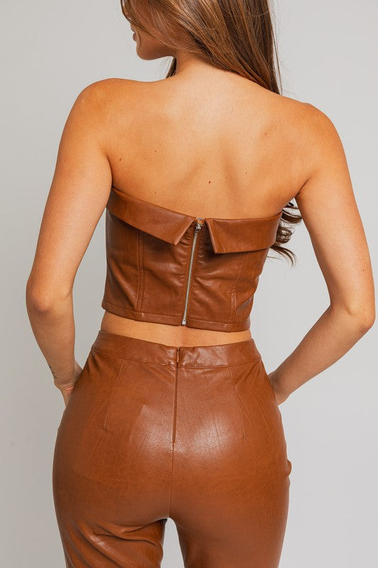 Faux Leather Corset Tube Top