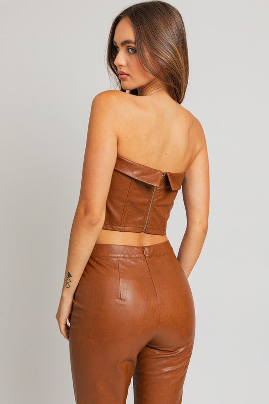 Faux Leather Corset Tube Top